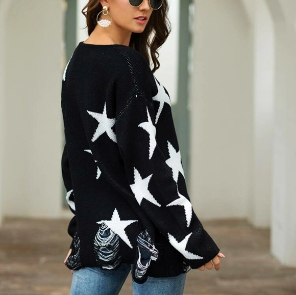 LAST Sale Distressed Sweater with Stars - Picture 4 of 4